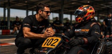 Coach talking to a driver in kart 102
