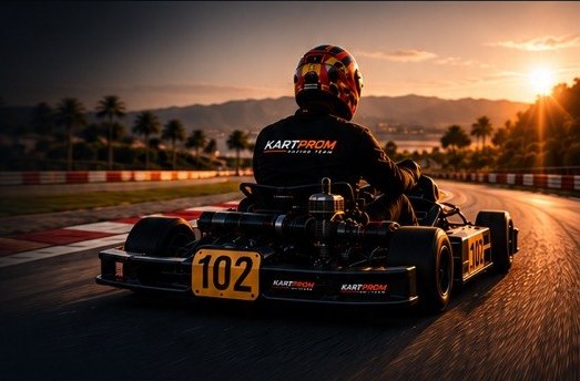 Driver in kart 102 heading into the sunset