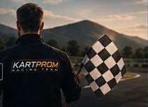 KartProm team member with a chequered flag