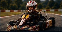 Child driving a kart on track